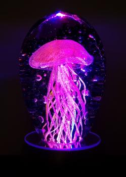 Glasobjekt Qualle rot mit LED Licht